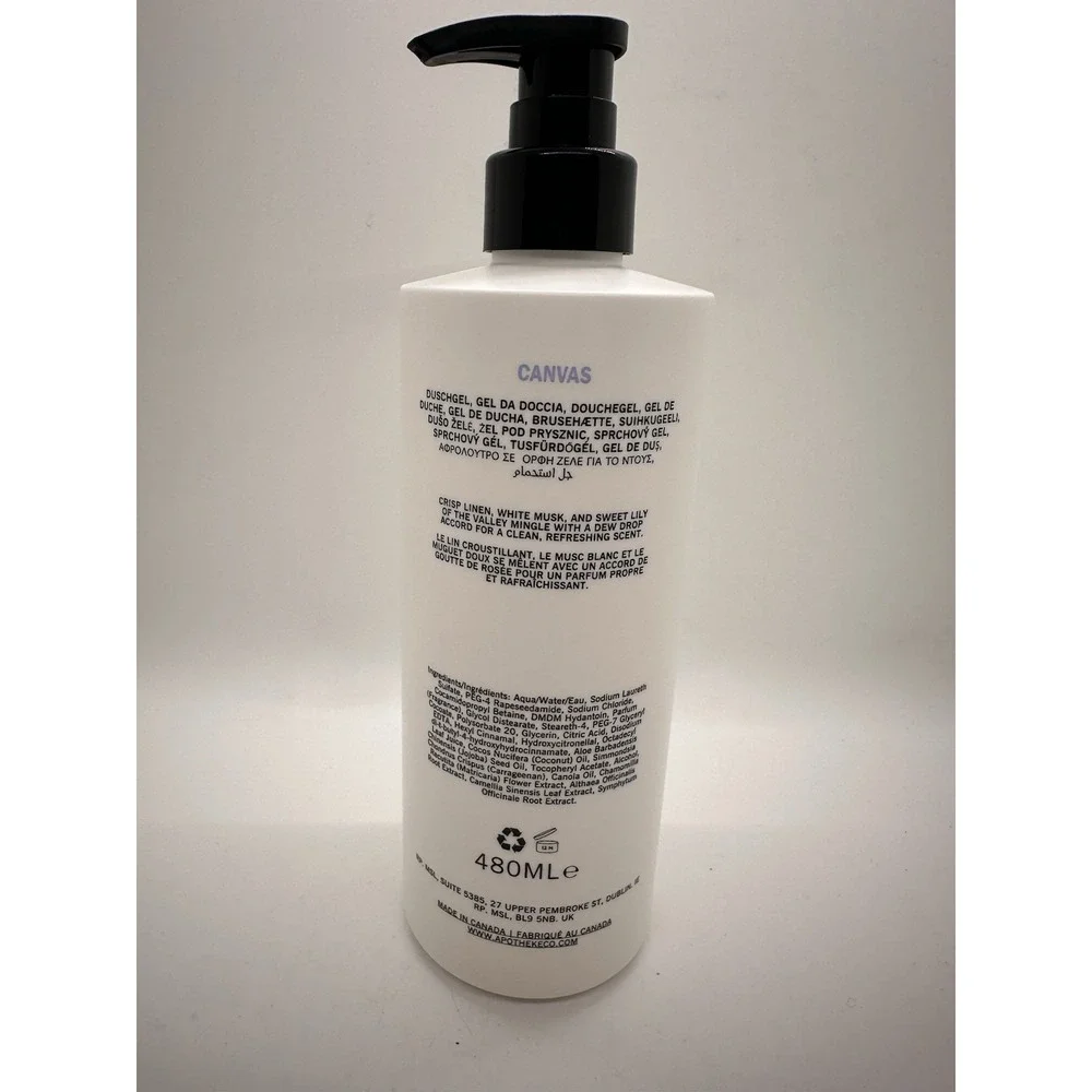 APOTHEKE Canvas Bath Shower Gel Pump 16 oz 450ml Apothecary Plant Based HTF New‎
